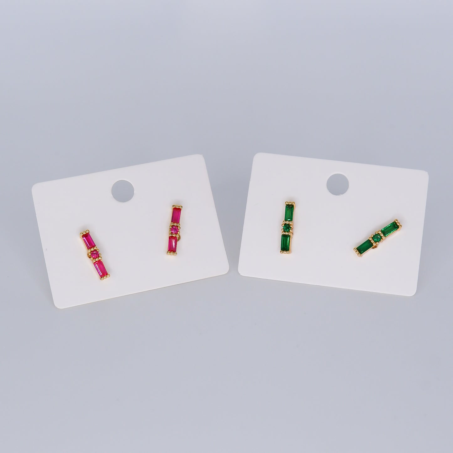 Brinco de Espeto 3 Brilhos Rosa e Verde