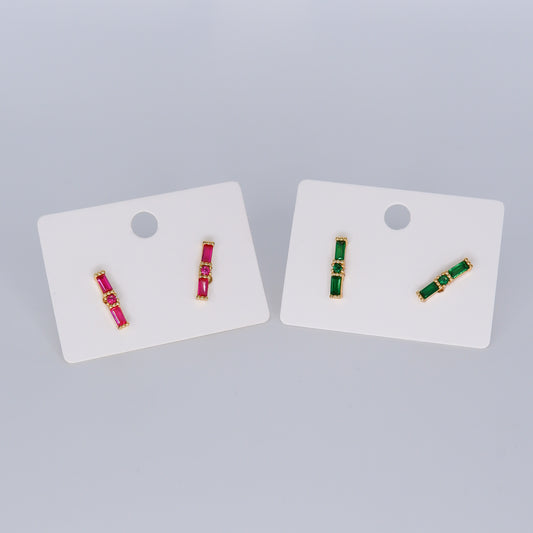 Brinco de Espeto 3 Brilhos Rosa e Verde