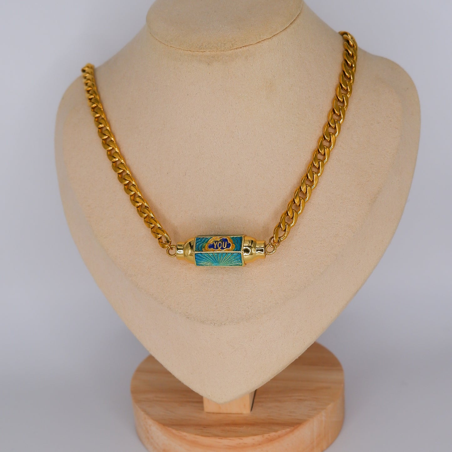 Colar de Corrente com Pendente "Me and You" Verde