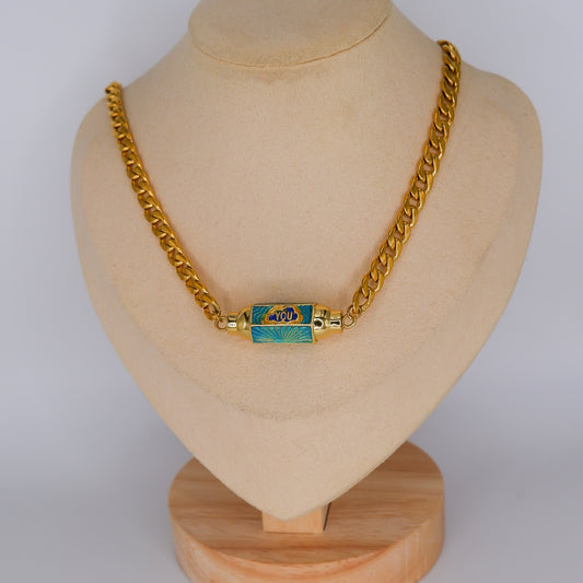 Colar de Corrente com Pendente "Me and You" Verde