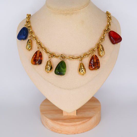 Colar Pedras Coloridas Pendentes