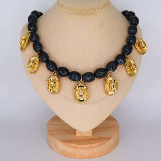 Colar Bolas Azuis com Pendentes