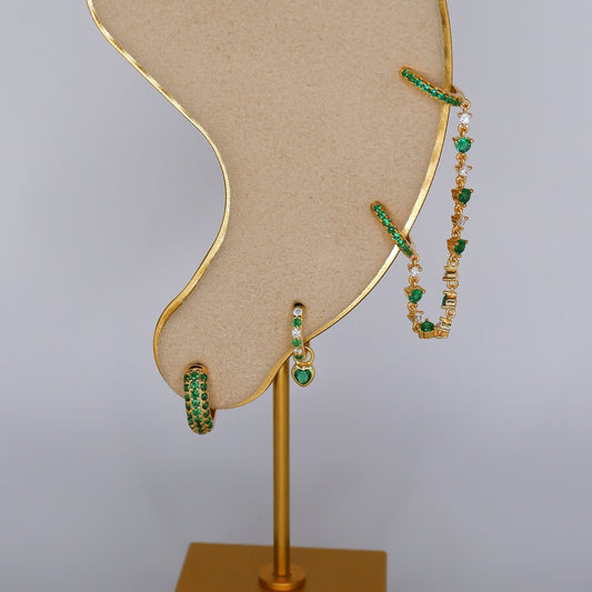 Argola S925 Verde Corrente c/ Brilhantes