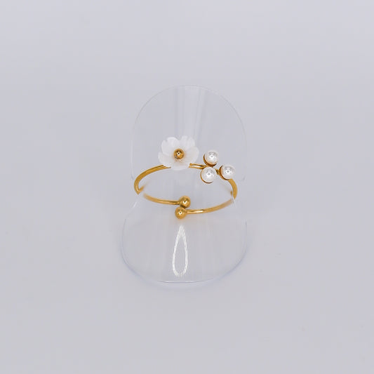 Anel Ajustável Flor Branca
