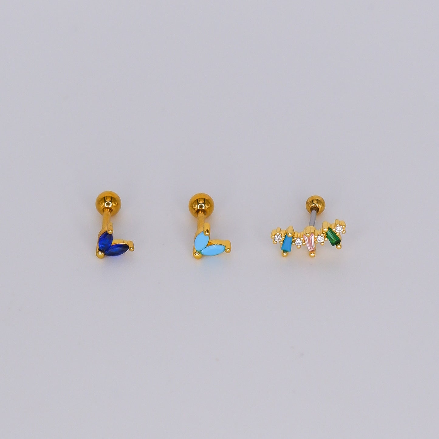 Piercing Bolinha Aço Inoxidável Folhas Coloridas e Comprido Colorido