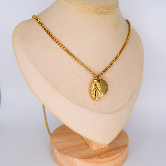Colar Homem Dourado Medalha com Escapulário