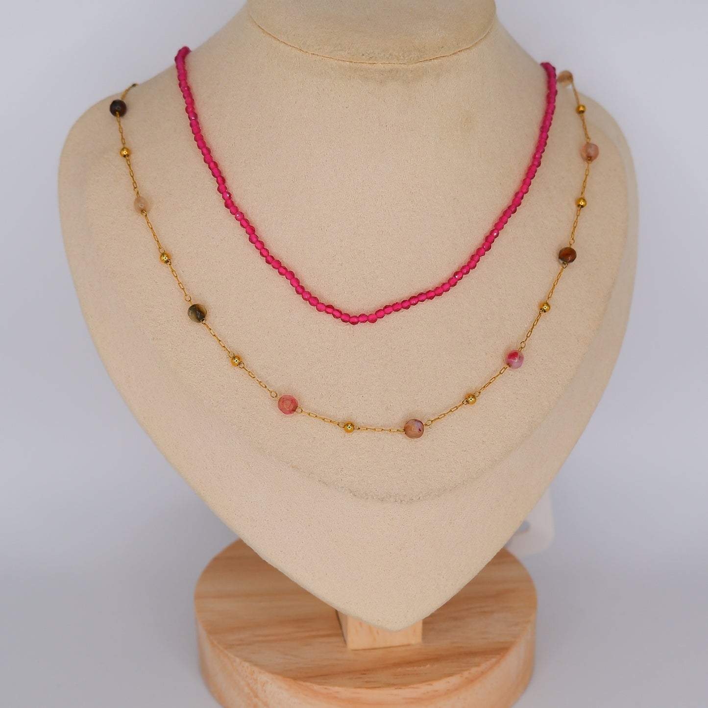 Colares Miçangas Rosa e Bolinhas