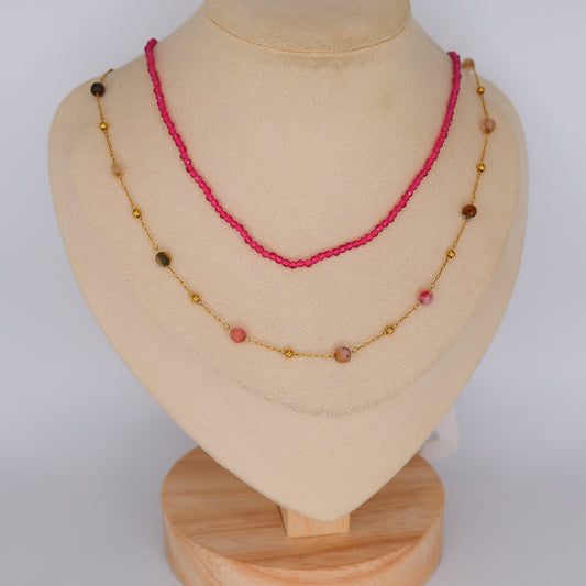 Colares Miçangas Rosa e Bolinhas