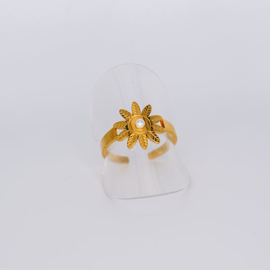 Anel Ajustável Flor com Pérola
