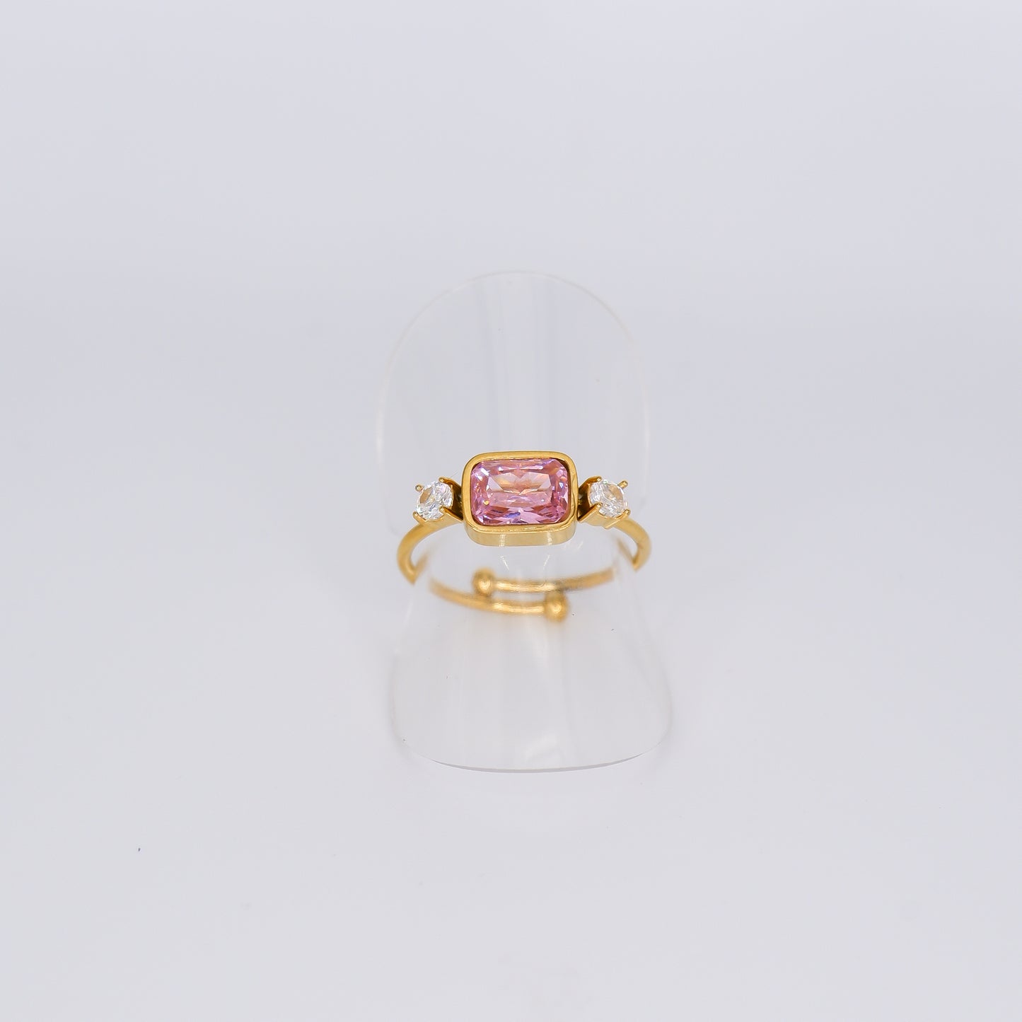 Anel Ajustável Rosa e Transparente