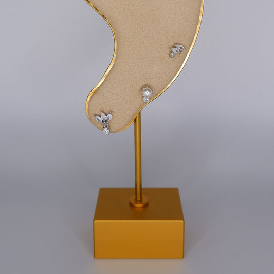 Piercings Achatados Prateados #4 Pérola e Brilhantes