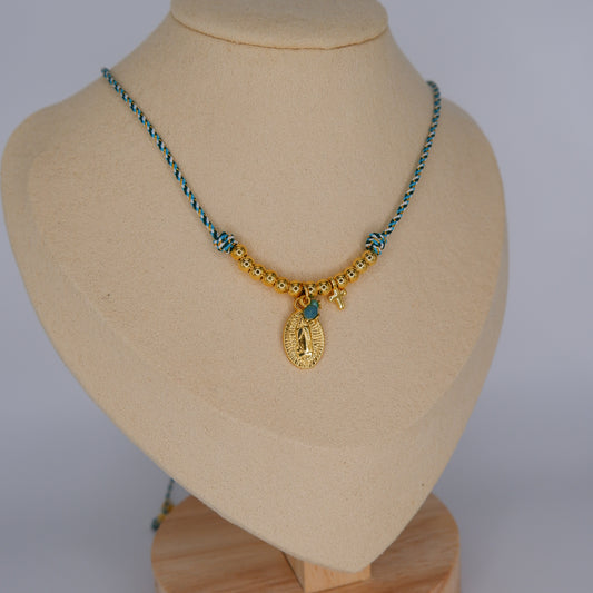 Colar Link & Love Medalha tons de Azul