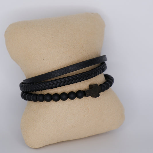 Pulseira Homem Preta com Cruz