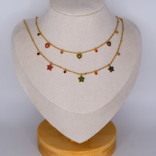 Colar Corações Coloridos e Estrelas Colorida