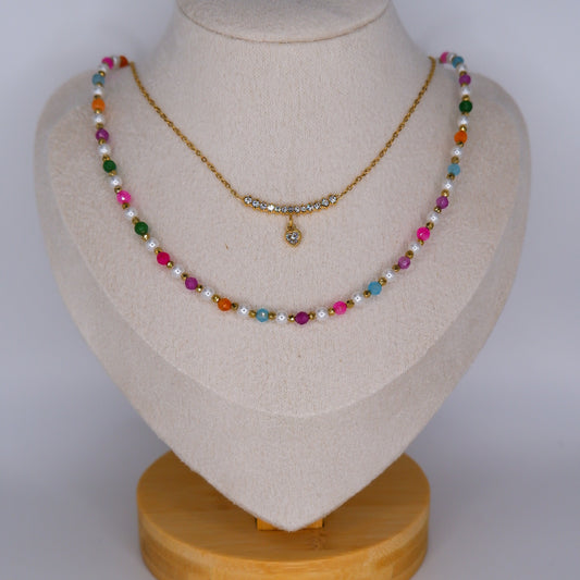Colares Brilho Pendente e Pedras Coloridos