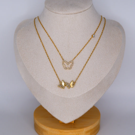 Colares Borboleta Brilhante e 2 Borboletas