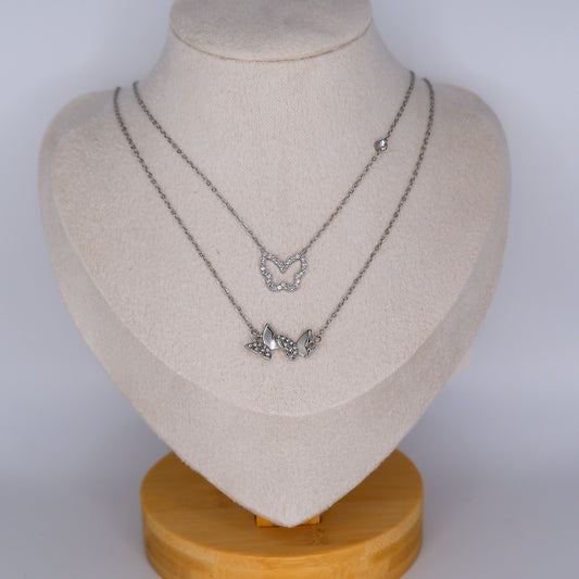 Colar Borboleta Brilhante e 2 Borboletas