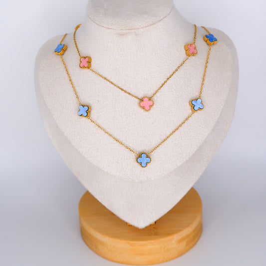 Colar Trevos Rosa e Azul
