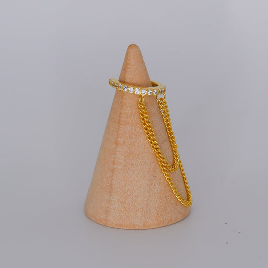 Earcuff S925 Dourada Brilhante com Corrente
