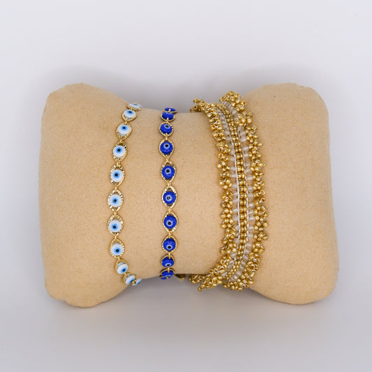 Pulseira Aço Inoxidável Olhos e Dourada