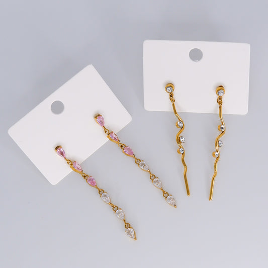 Brinco EspetoBrilhos Rosa e Onda com Brilhos