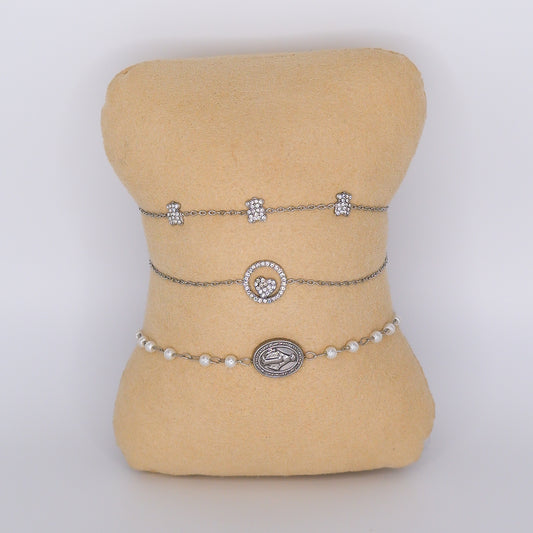 Pulseiras Aço Inoxidável Ursos, Coração e Medalha