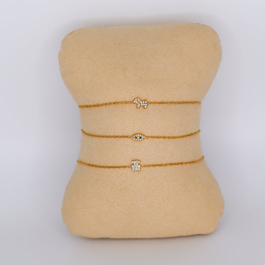 Pulseiras Aço Inoxidável Cão, Olho e Urso Brilhantes