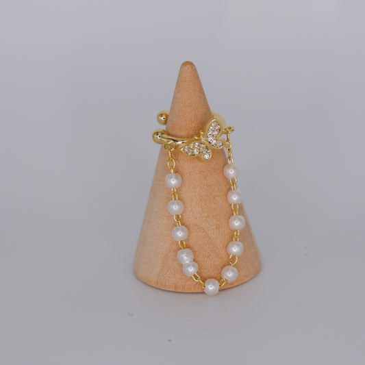 Earcuff Dourada Borboleta e Pérolas