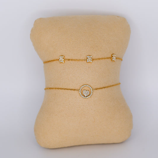 Pulseira Aço Inoxidável Ursos e Coração Brilhante