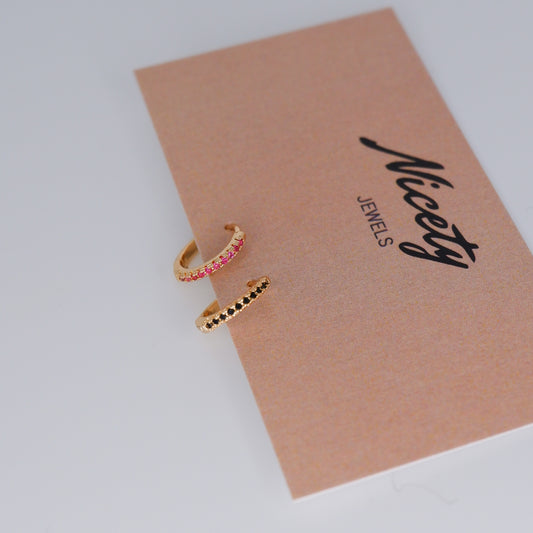 Mini Argolas 8mm Douradas Rosa e Preto