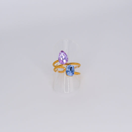 Anel Ajustável Brilhos Lilás e Azul