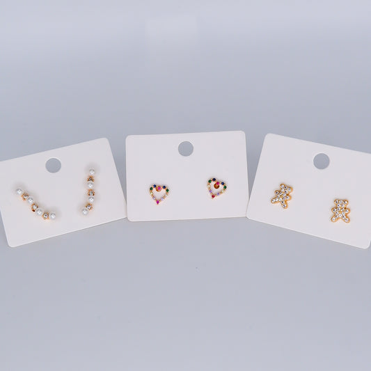 Brincos de Espeto Pérolas, Coração e Urso