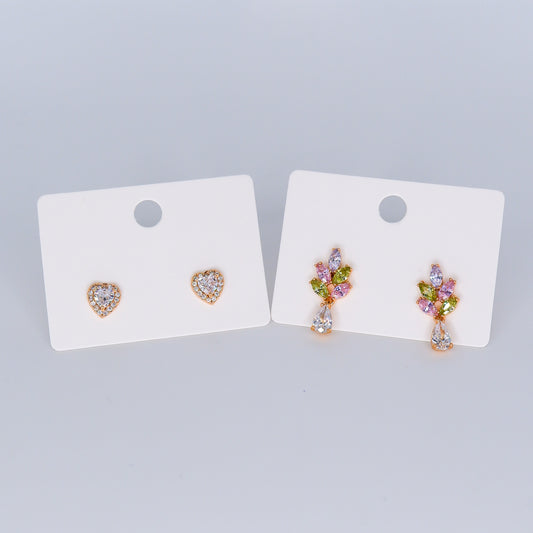 Brinco de Espeto Hipoalergénico Coração e Brilhos Tons Pastel