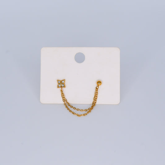 Brinco de Espeto Duplo com Corrente Flor