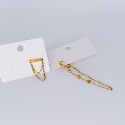 Brinco de Espeto Risco com Corrente e Argola com Corrente e Brilhos