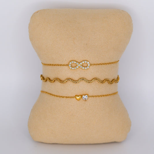 Pulseira Aço Inoxidável Infinito, Onda e Corações