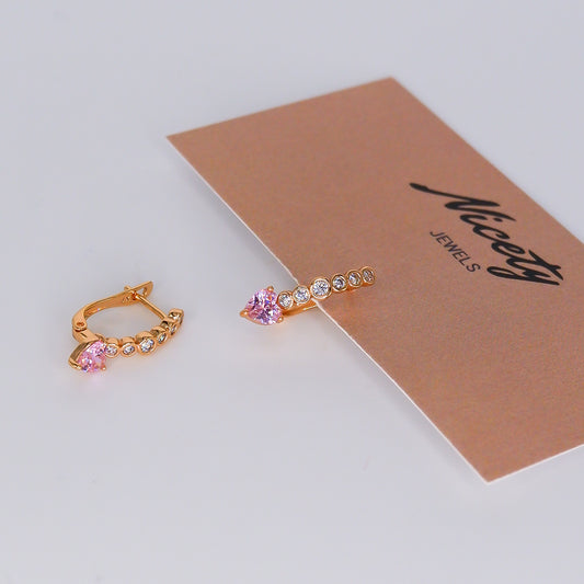 Argola Hipoalergénica Coração Rosa Pendente