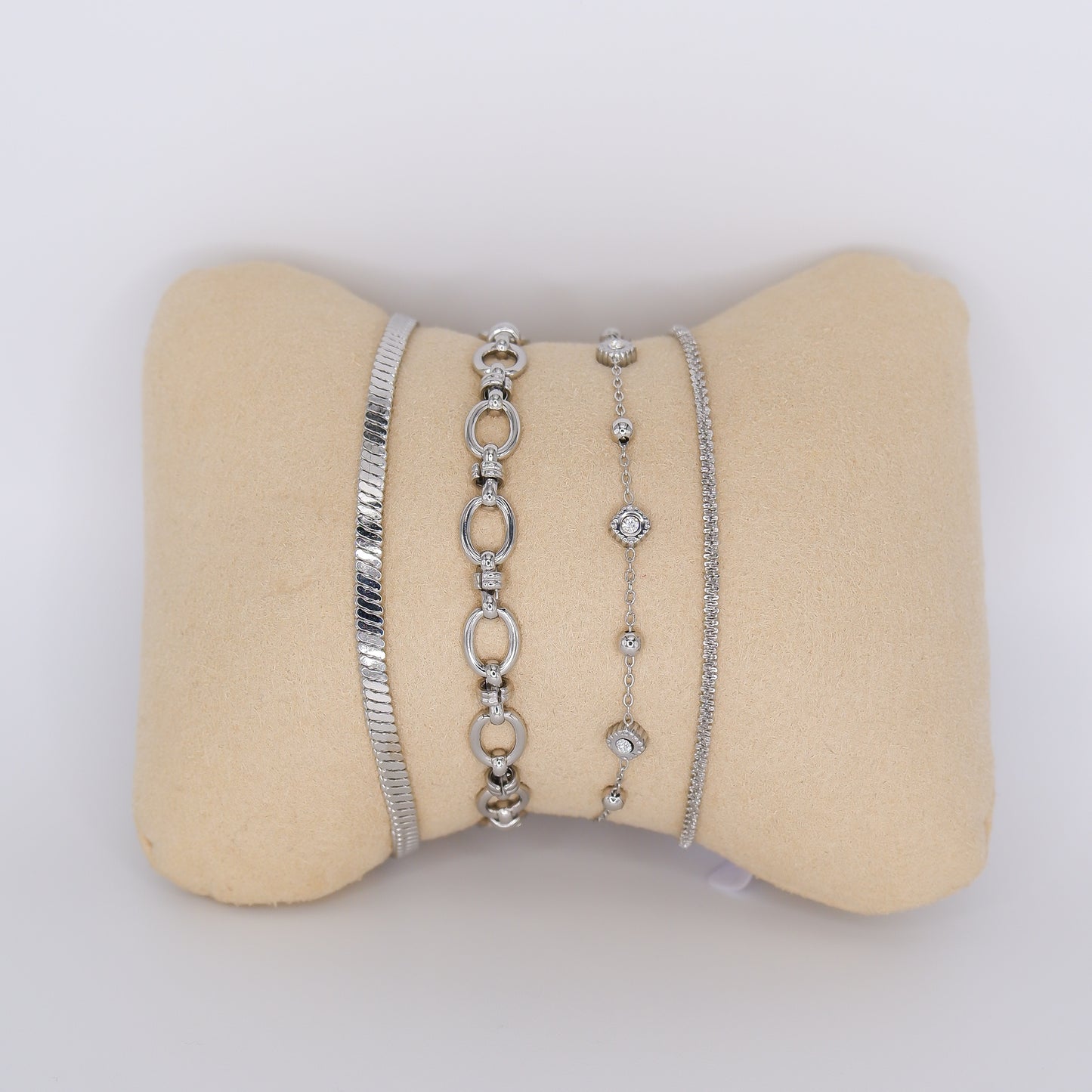 Pulseira Aço Inoxidável Malha Cobra, Círculos, Brilhos e Corrente Fina