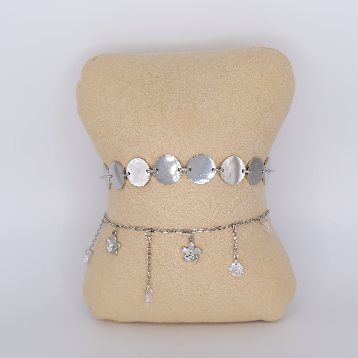 Pulseira Bolas Achatas e Flores Pendentes