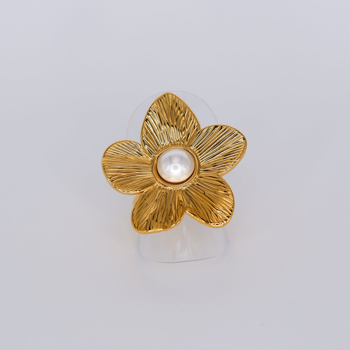 Anel Ajustável Flor Grande com Pérola