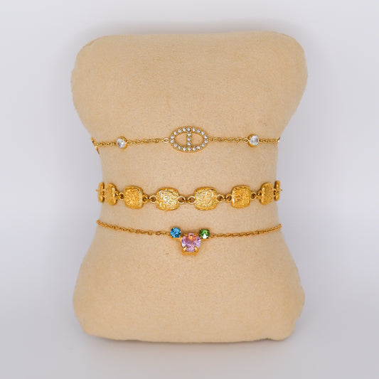 Pulseira Aço Inoxidável Circulo Brilhante, Círculos e Brilhos Coloridos