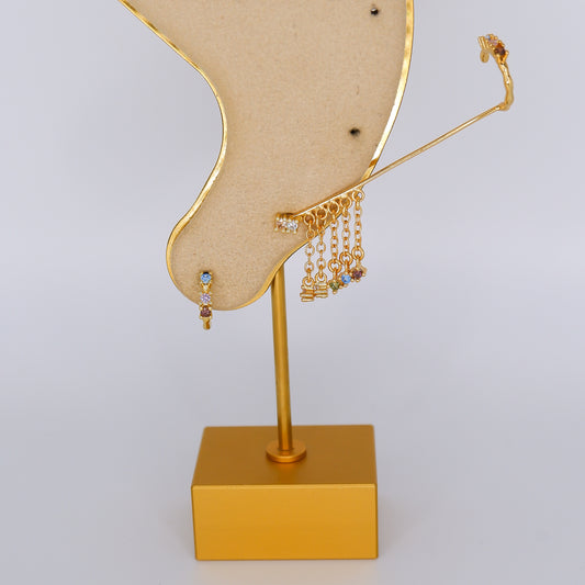 Argola S925 Dourada Colorida com Brinco + Earcuff Colorido