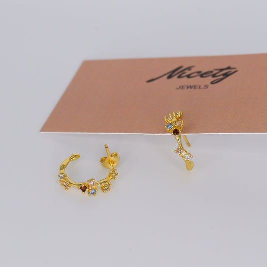 Argola S925 Dourado Espeto com Brilho Coloridos